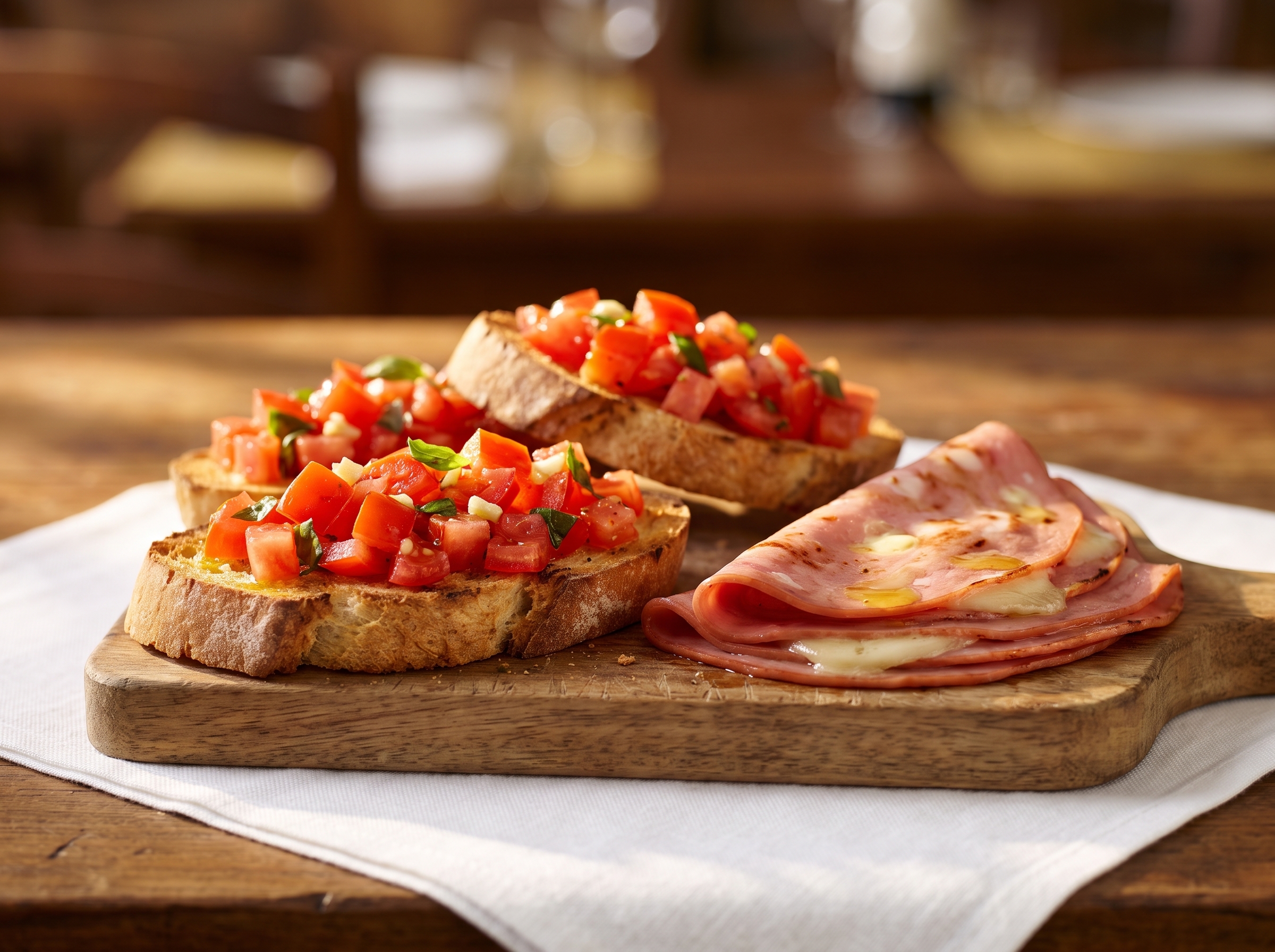 Bruschette e mortadella arrostita